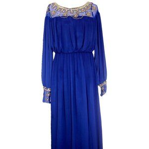 Royal Blue Maxi Modest Chiffon Christmas/New Year's Party Dress